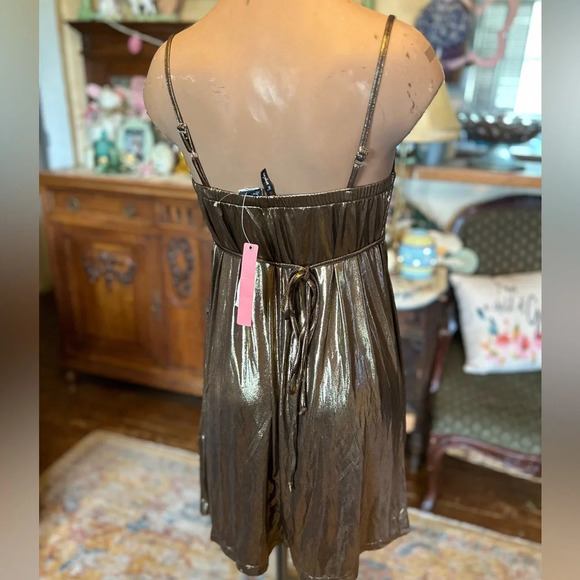 Y2K Metallic Gold Baby doll dress NWT fire Los Angeles - Picture 6 of 6